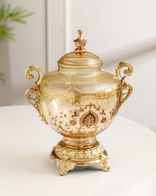Darius Ornamental Lidded Jar - Clear Gold